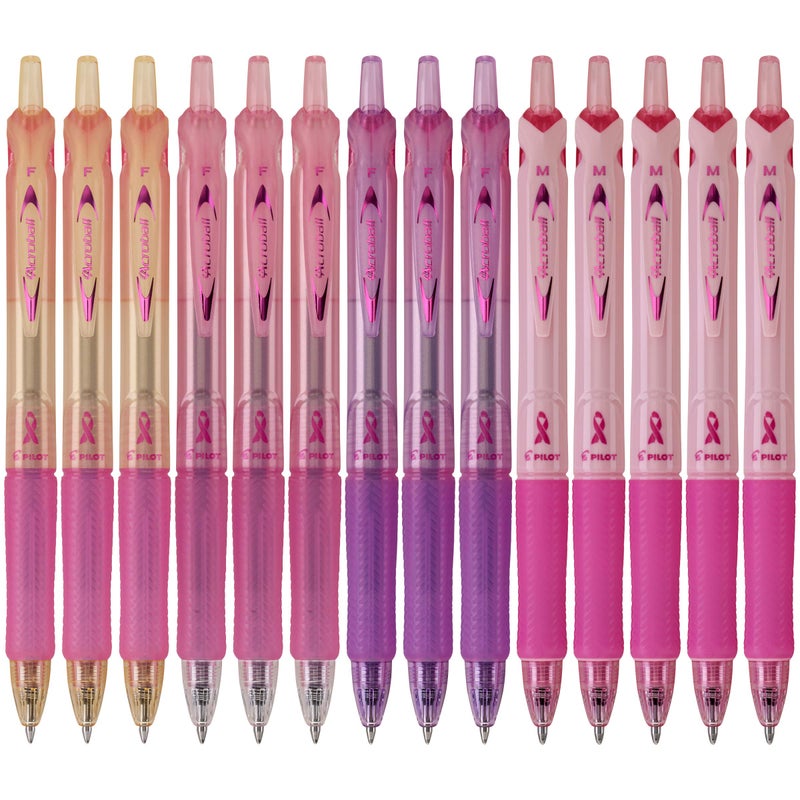 PILOT Acroball Breast Cancer Awareness Collection Advanced Ink Refillable & Retractable Ball Point Pens, Fine Point, Assorted Colors, 14-Pack (14688) - Image 1